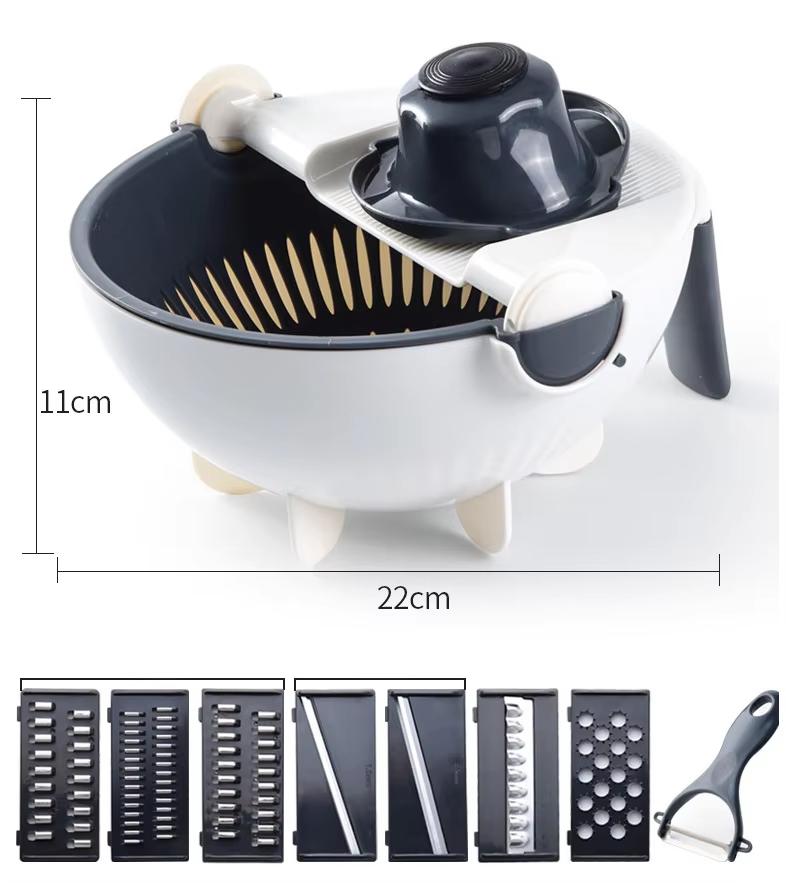 Vegetable Cutter with Drain Basket Multifunctional Large Capacity Magic Rotate Vegetables Chopper Veggie Shredder Grater Tools