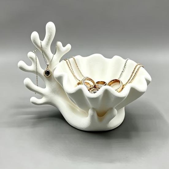 3D Printed Shell Shape Jewelry Dish Tray, Ocean Wave Organizer with Grooved Design, Matte Vanity Ring Earrings Necklaces Holder, Mothers Day