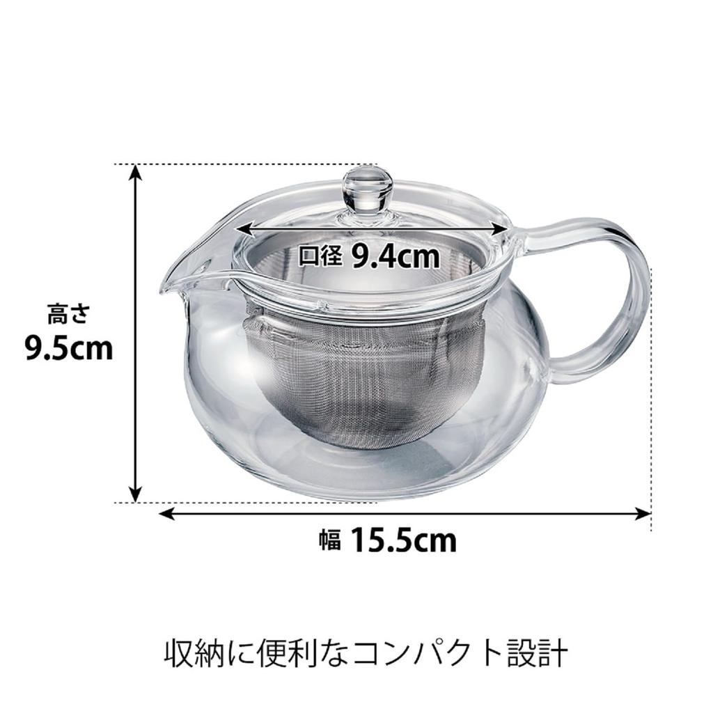 HARIO Chacha Teapot, Round, 450ml Capacity, Heat-Resistant Glass, CHJMN-45T