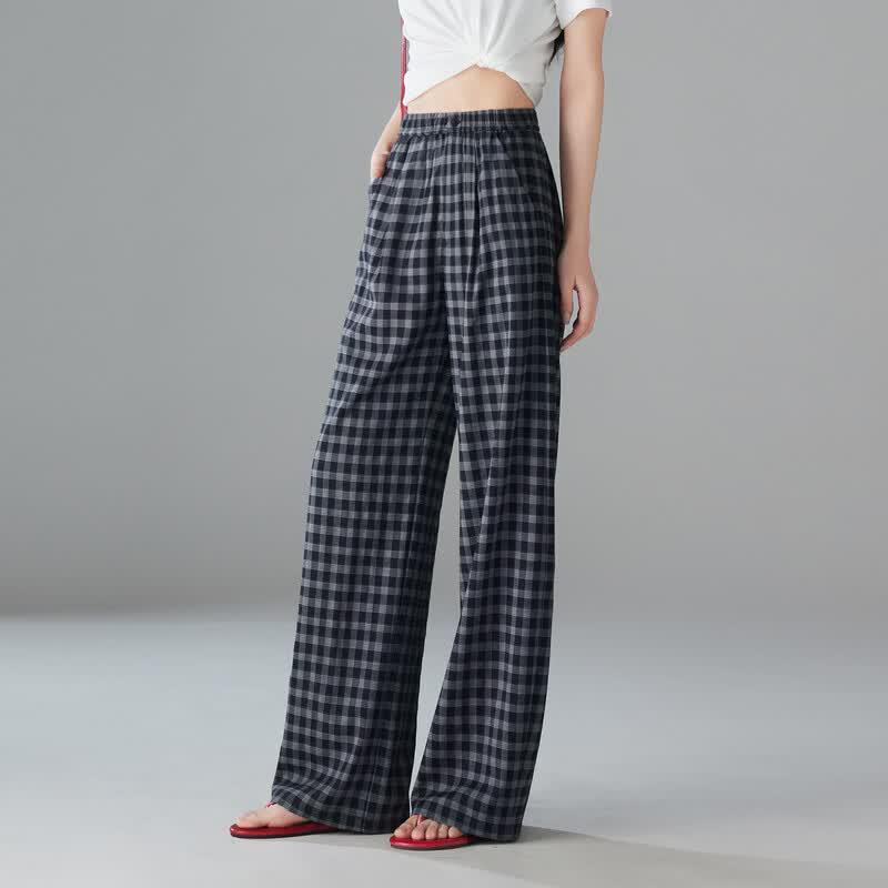 SOFSIL Damen karierte High-Waist Weitbein-Hose
