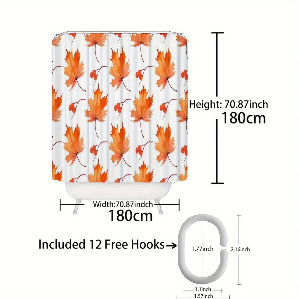 Autumn Leaves Shower Curtain Set With Non-Slip Bath Mats, U-Shaped Toilet Rug, And Toilet Lid Cover - Water-Resistant Polyester