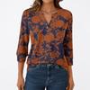 Women's Fashion Casual 3/4 Sleeve T-Shirt Prints V-Neck Button Top