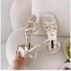 Fashion temperament retro silver thick-heeled sandals women's new summer wear versatile small cool single shoes