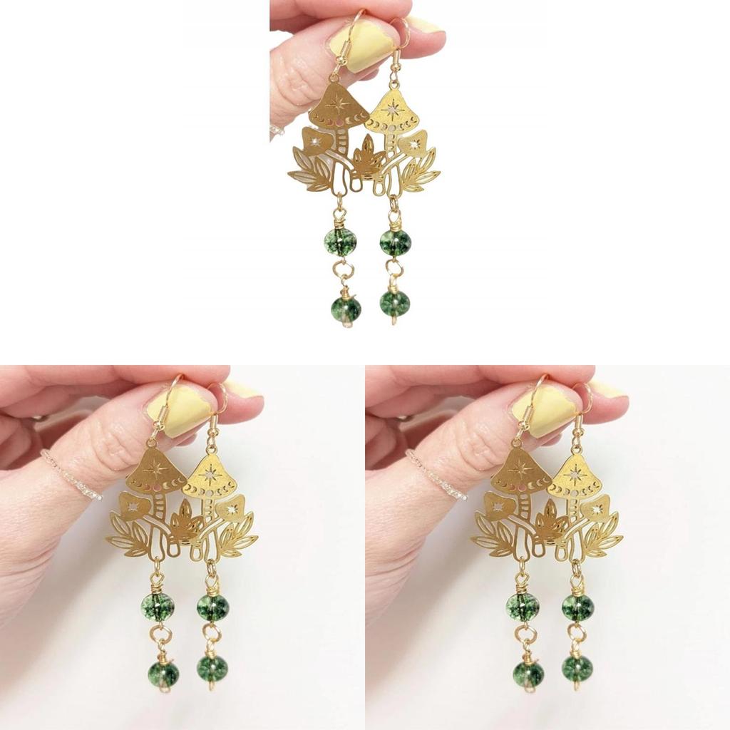 Fairy Tale Mushroom Green Phantom Quartz Drop Earrings With Rose Flower Design For Fashion Women