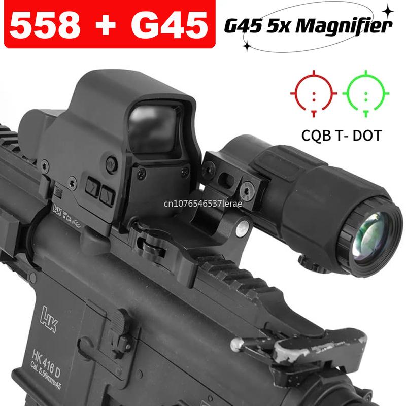 Tactical Airsoft G45 5X Magnifier 558 553 EXPS3 Red Dot Combo Scope Optics QD Mount Weaver Fit 20MM Rail Mount With Full Marking