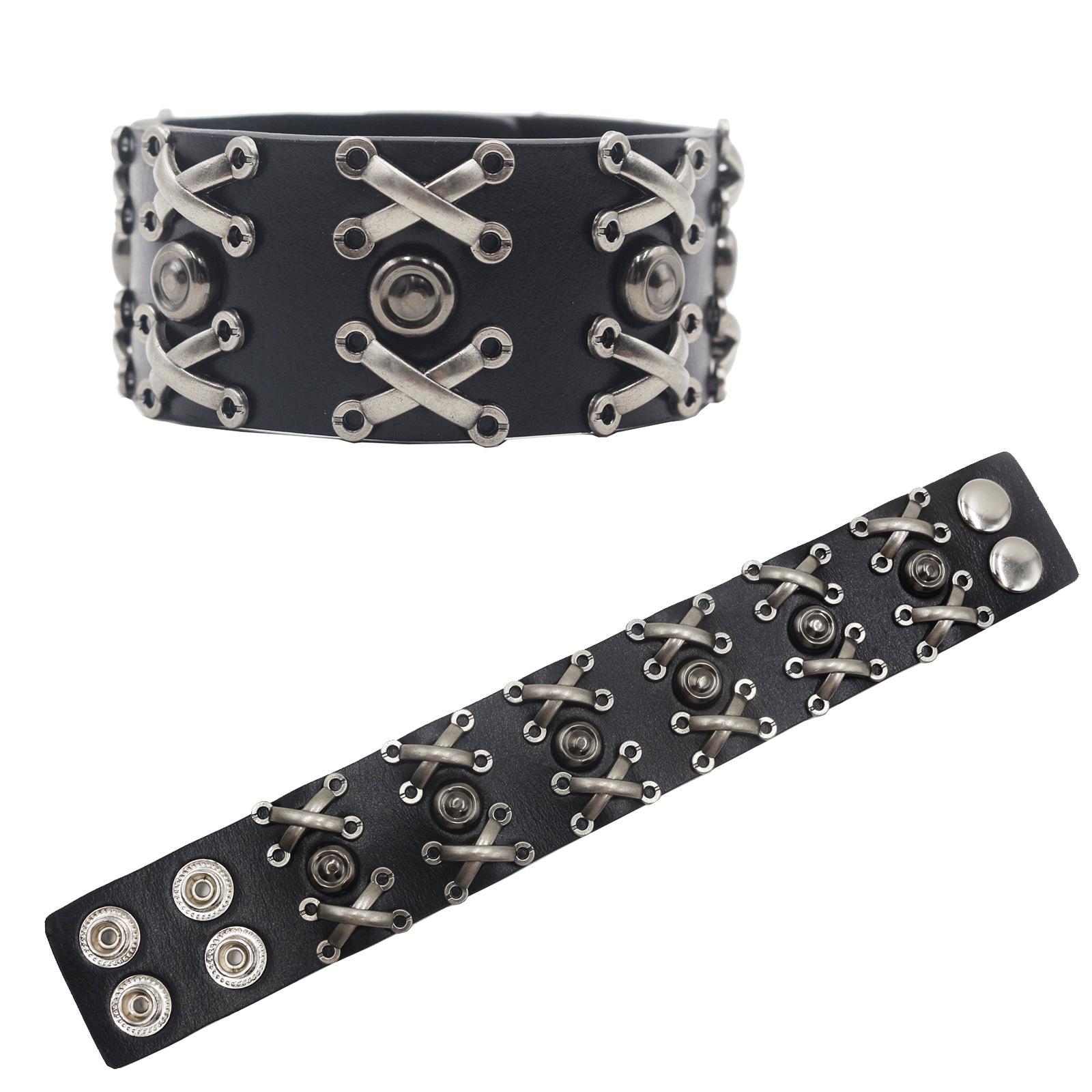 Европейский Американский Панк Ретро Кожаный Браслет с Шипами - Хип-Хоп Рок Аксессуар чёрный