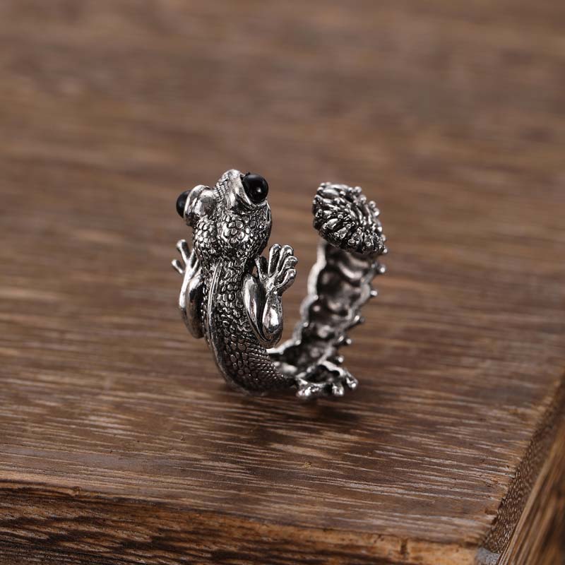 Gothic Black Lizard Opening Rings for Men Women Punk Hip Hop Metal Animal Adjustable Finger Ring Party Zircon Accessories