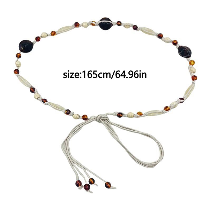 Blue Brown Bead Thin Waist Belt For Women Bohemian Ethnic Style Woven Waistband Ropes Dress Decorative Straps Summer Accessory