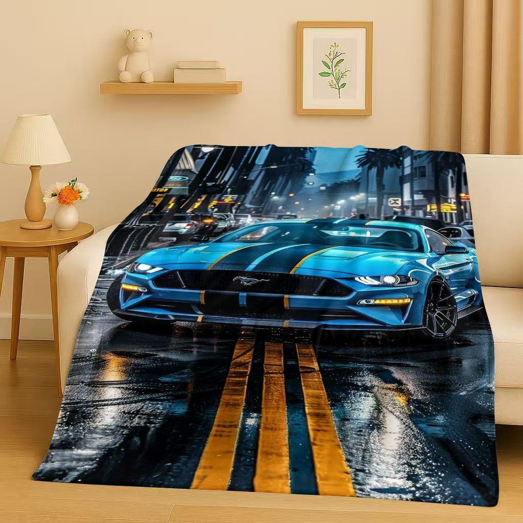New Mustang Racing Car Logo Flannel Blanket,Ultra Soft Warm Plush Throw for Home Bedroom Bed Sofa Cover Picnic Kids Office