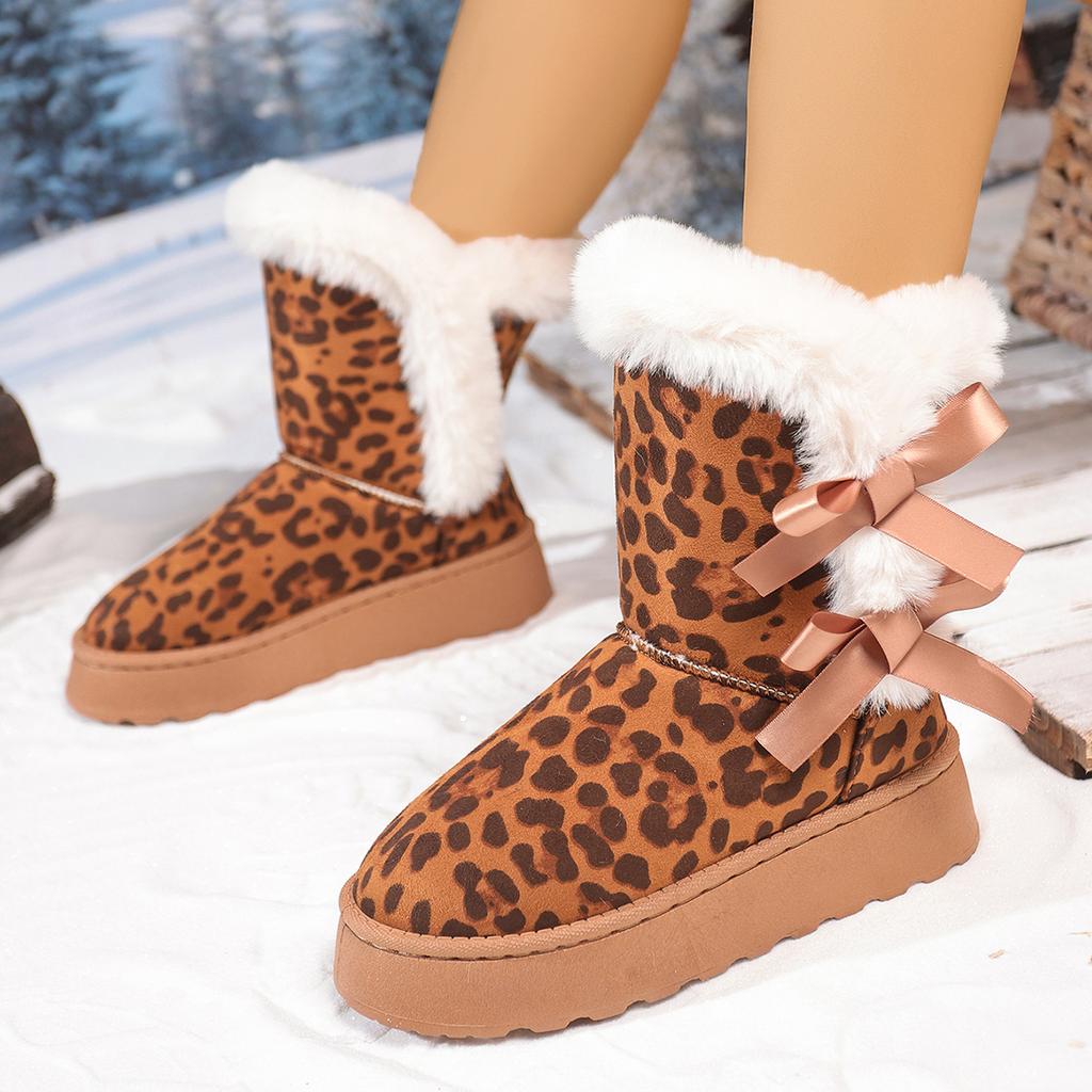 Stivali da Neve con Zeppa da Donna Inverno 2025 Nuovi Punta Rotonda Versatili Pile Ispessito Gambale Corto Neve Cotone