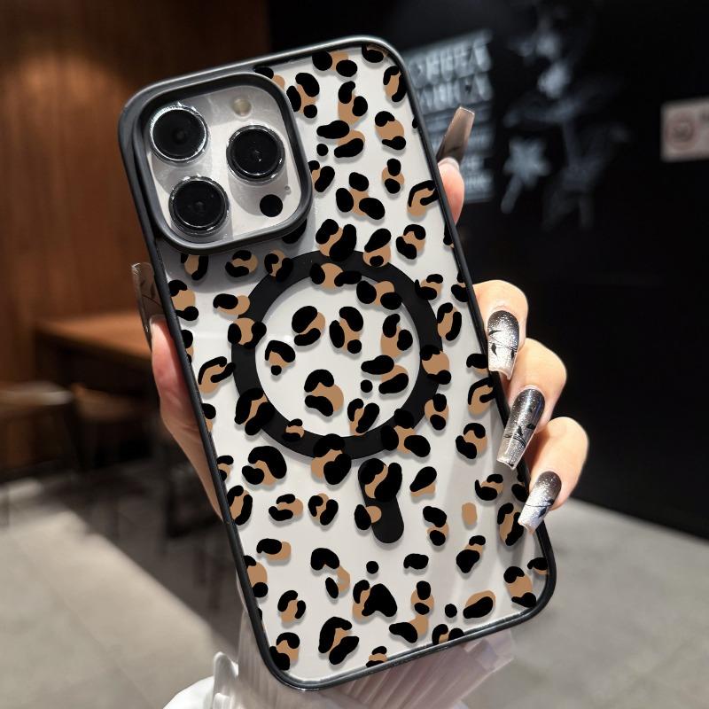 Magnetic fashion leopard print pattern phone case suitable for iPhone 17 16 15 14 13 12 11 Pro/Max/Plus anti drop and shockproof