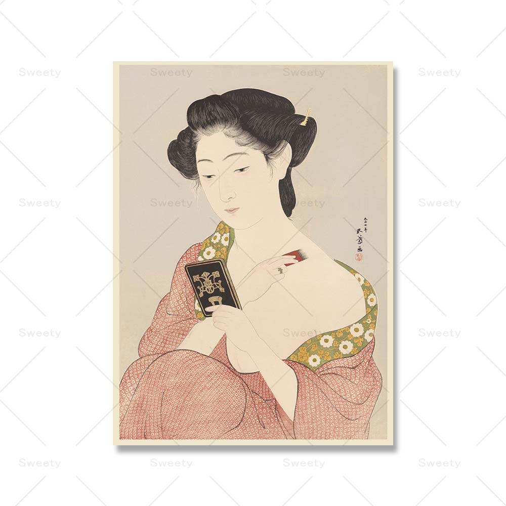 

Японский стиль макияжа женщина расческа плакаты и принты винтажное настенное искусство розовый холст живопись для гостиной декоративные картины 21x30cm No Framed