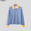 INCERUN Men Lapel Neck Long Sleeve Stitching Striped Casual Oversized T-shirts Tops