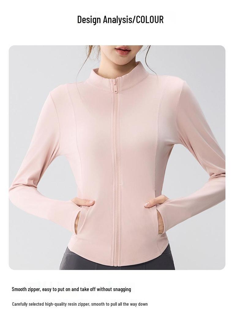 Full-Zip Yoga Suit with Pockets: Slimming Long Sleeve Top for Running & Fitness