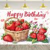 2D Blumen Erdbeer Korb Geburtstag Hintergrund Kindergeburtstag Party Hintergrund