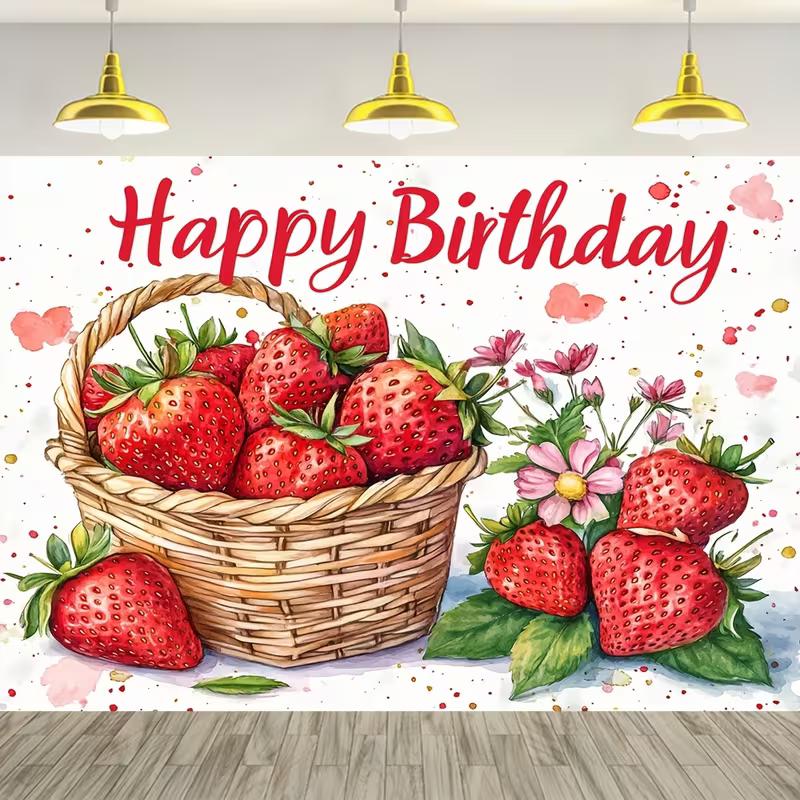 

2D Floral Strawberry Basket Birthday Backdrop Kids Birthday Party Background 47.2x31.5inch/120*80cm