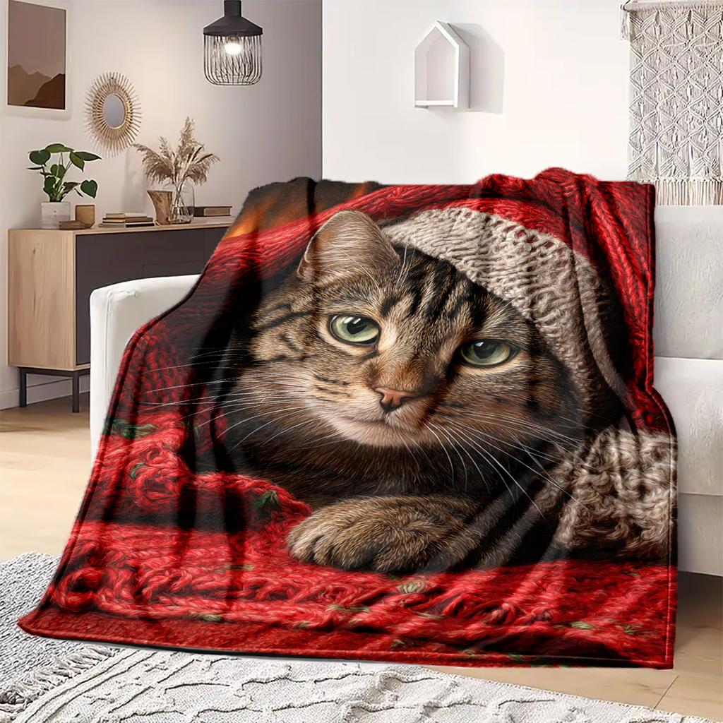 1Pc Cartoon Print Flannel Blanket, High Quality Comfortable for All Seasons, Home Decor, Warmth and Comfort, Perfect for Christmas Birthday Gift