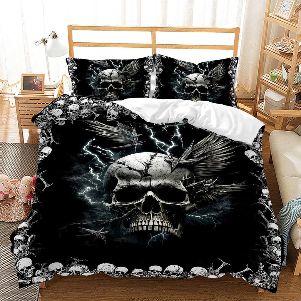 Rock Skull Gothic Three-Piece Quilt Cover 3D Digital Printing Bedding Set Bed Cover