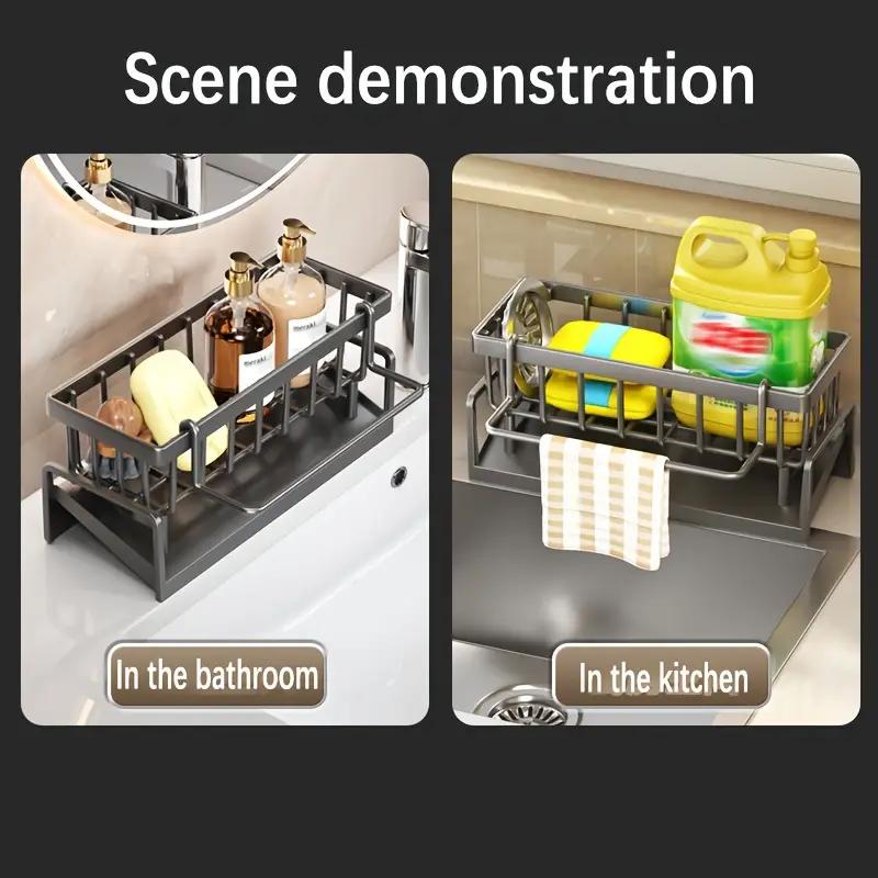 Coș Organizator pentru Chiuvetă de Bucătărie cu Suport pentru Perie, Caddy pentru Burete din Polipropilenă Anti-Ruginiu pentru Chiuvetă, Cutie de Depozitare pentru Burete de Spălat Vase cu Divizor