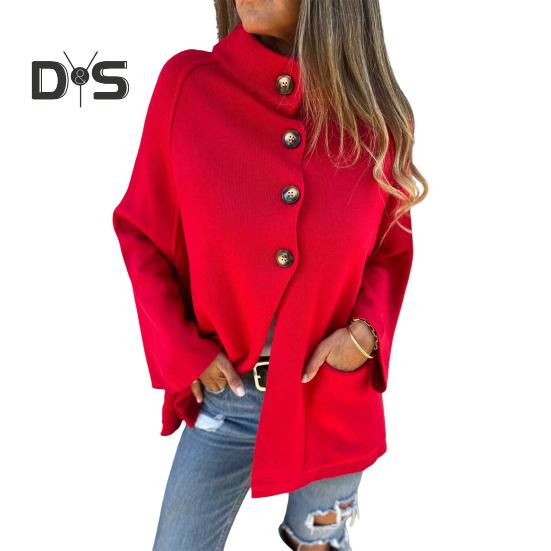 Winter Damen Strickjacke Reverskragen Einreihige Strickjacke Lange Ärmel Oberbekleidung mit Taschen Warme Wärmespeicherung OL Pendlermantel