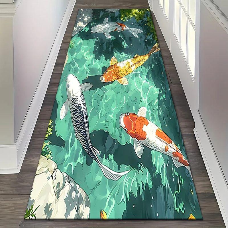 3D Goldfish Pond Long-Term Carpet Anti-Slip and Wear-Resistant Entrance Corridor Floor Mat Bedroom Carpet Home Decoration