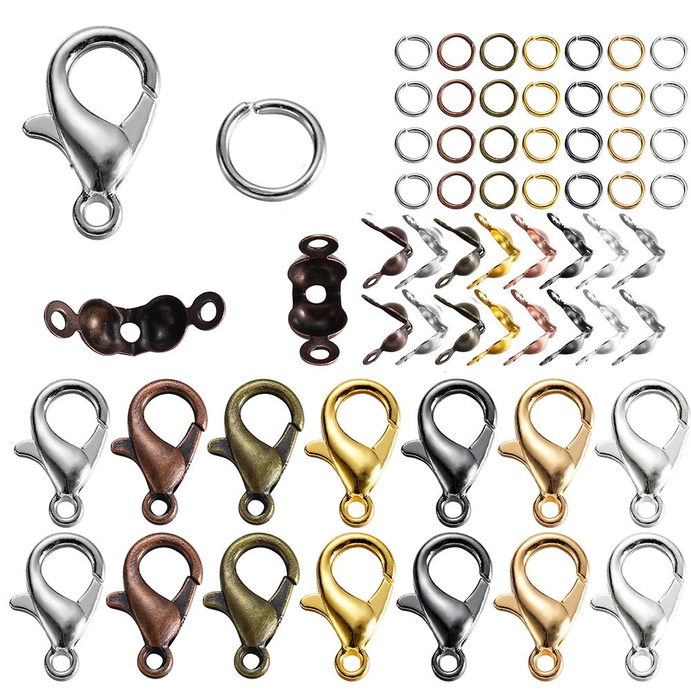 

80Pcs/Set Alloy Lobster Clasp Jump Rings Leather Clip Tip Fold Crimp Connectors Clasps for DIY Bracelet Necklace Jewelry Making