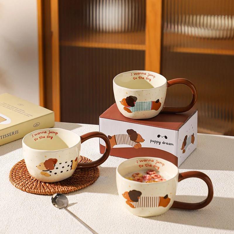 Cute Ceramic Mug Creative Household Water Cup High Appearance Level Office Milk Breakfast Mug Cartoon Coffee Cup Anti-hot Handle