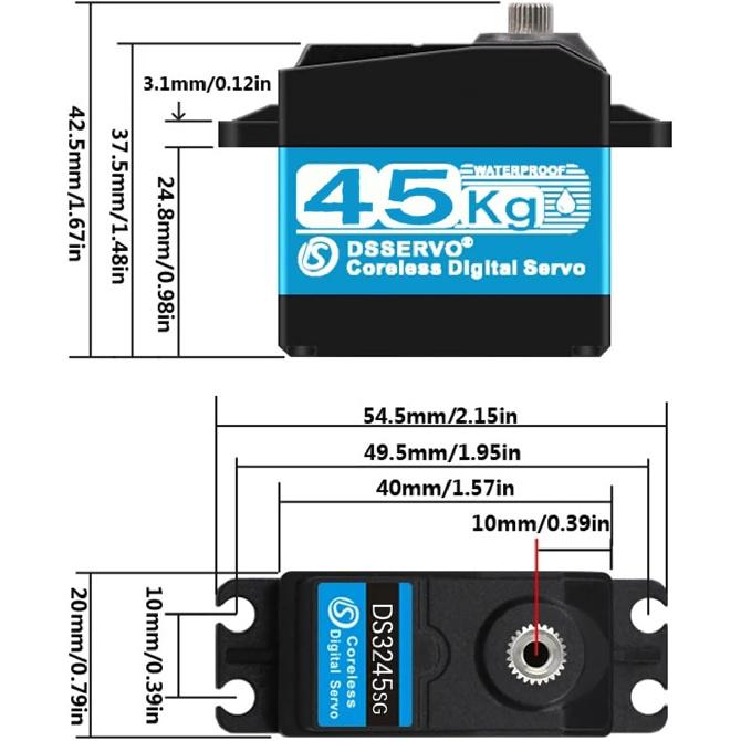 45kg High Torque Coreless Motor Servo Metal Gear Digital and Stainless Steel Gear Servo Motor Servo for 1/8 1/10 1/12 RC Cars DIY (270 Degree)
