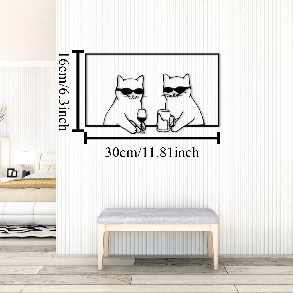 Minimalist Line Art Metal Wall Decor Black Cat Drinking Sculpture 12in чёрный