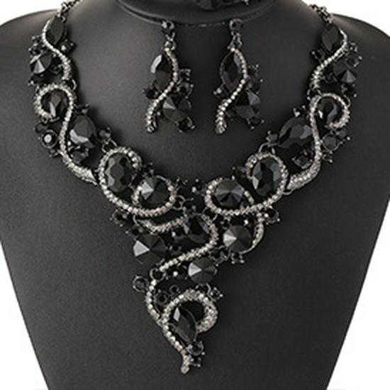 Retro Modeschmuck Set: Elegantes Halsketten-, Ohrring- und Armband-Set für Abendkleider