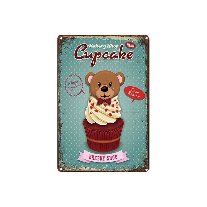 Cupcake Hot Dog Ice Cream Burger Tin Signs Metal Plate Iron Paintings Kitchen Dessert Shop Retro Shabby Wall Decor Tin Plaques