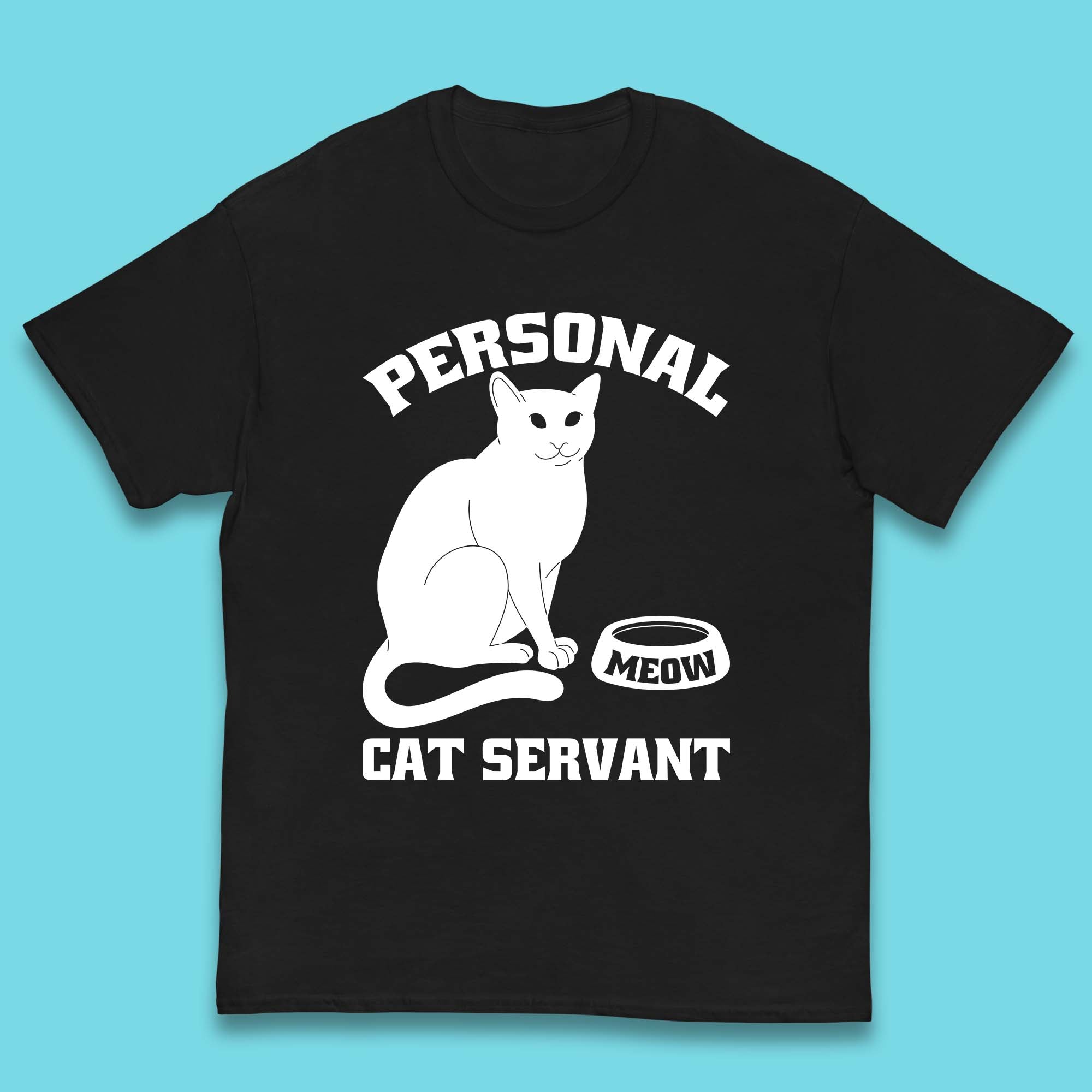 Personal Cat Servant Meow Funny Black Cat Lover Gift Kids T Shirt 140
