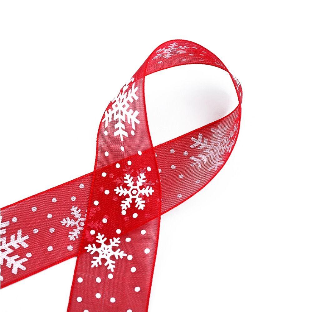 Snowflake Printed Organza  Tape Red Satin Ribbon Christmas Snowflake Organza Ribbon  Gift Wrapping