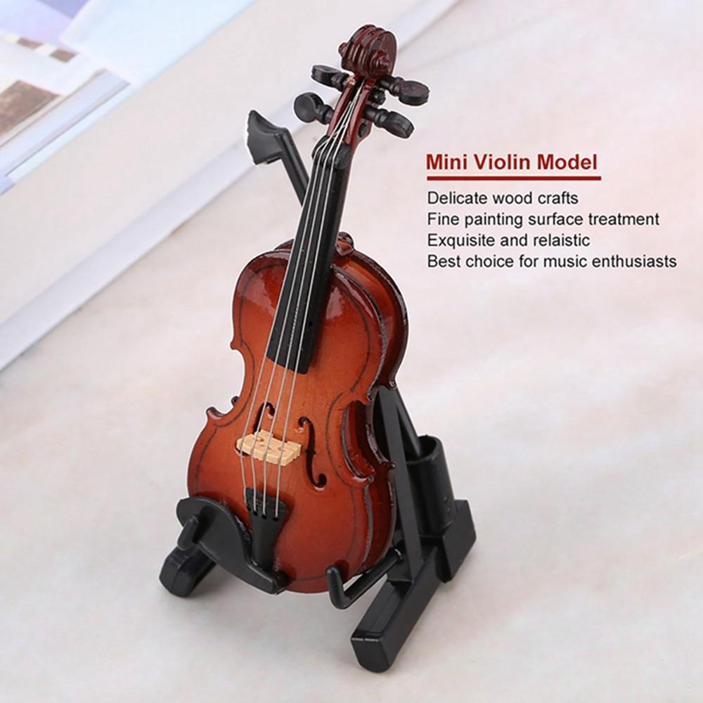 With Bow Miniature Violin Model Wooden Dollhouse Accessories Mini Violin Replica  Room Decor