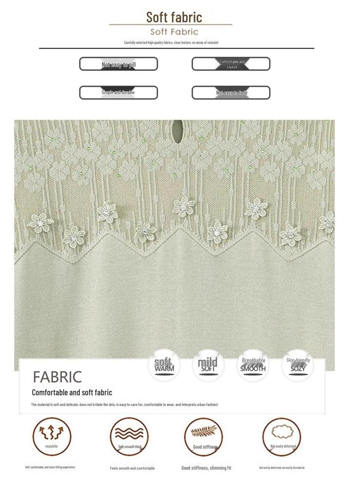 Elegant Lace-Trimmed Seven-Sleeve T-Shirt for Mid-Aged and Elderly Women - Stylish, Comfortable, Slimming Fit