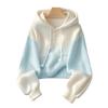 Chic Blue Gradient Knit Hooded Sweater, Korean Style Lazy High-end Women's Top for Spring Autumn