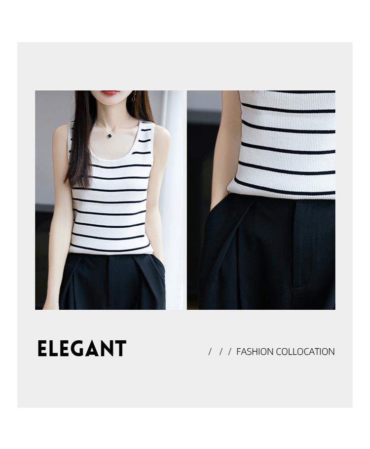 2025 Summer Women's Pure Cotton Striped U-neck Knitted Tank Top