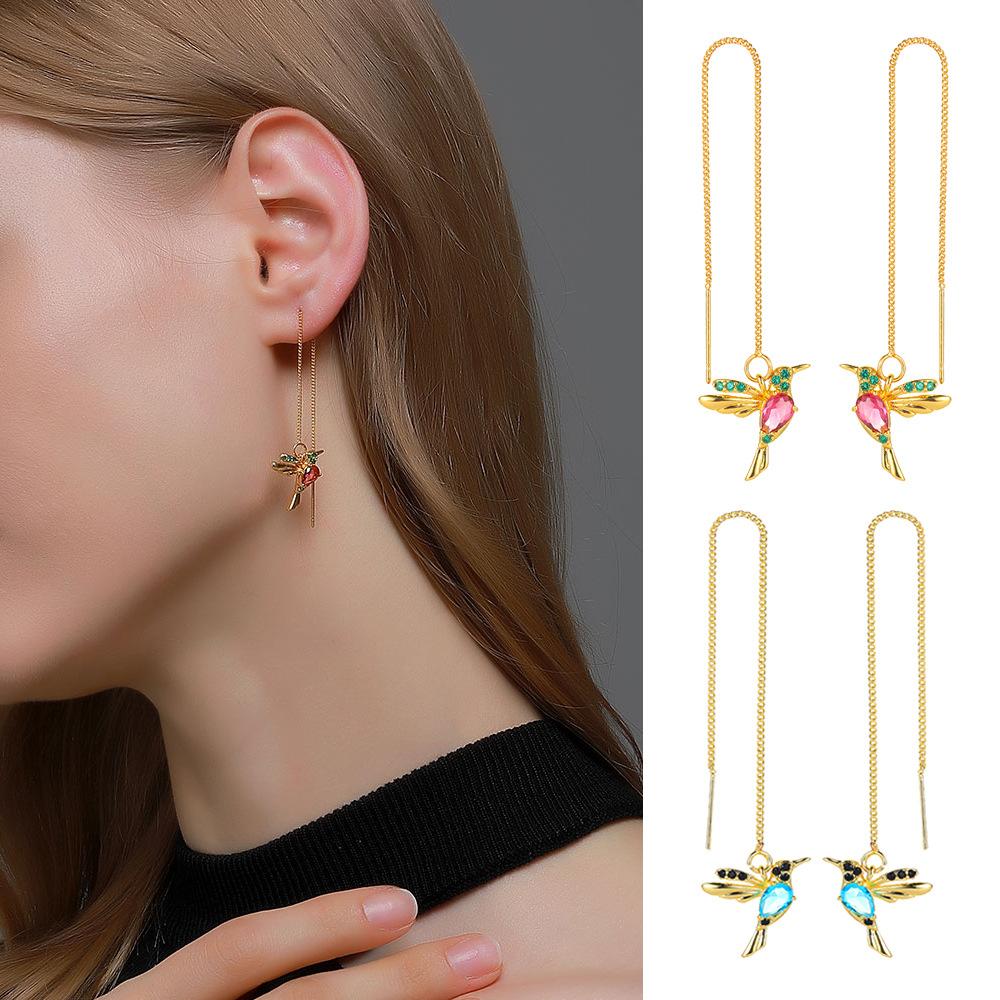 Colored Bird Earline Long Bird Earrings Female Hummingbird Earrings Cute Small Animal Earrings