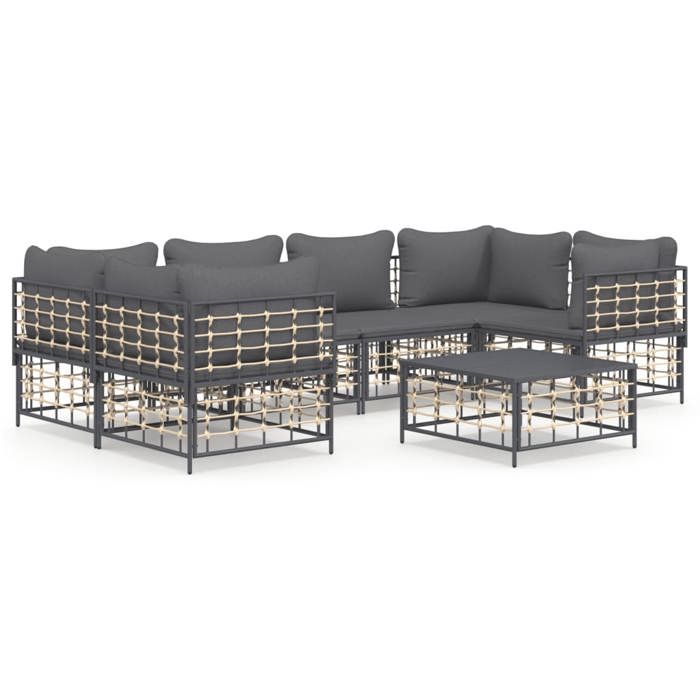 VidaXL Salon de jardin 7 pcs avec coussins anthracite résine tressée, ensemble de salon, ensemble de salon d'extérieur, 3186799