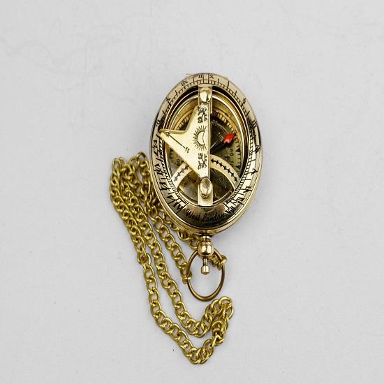 Brass Sundial Compass 5.08 Cm Pocket with Leather Cover Travel Compass Unique Gift for Travelers, Collectors, Outdoors