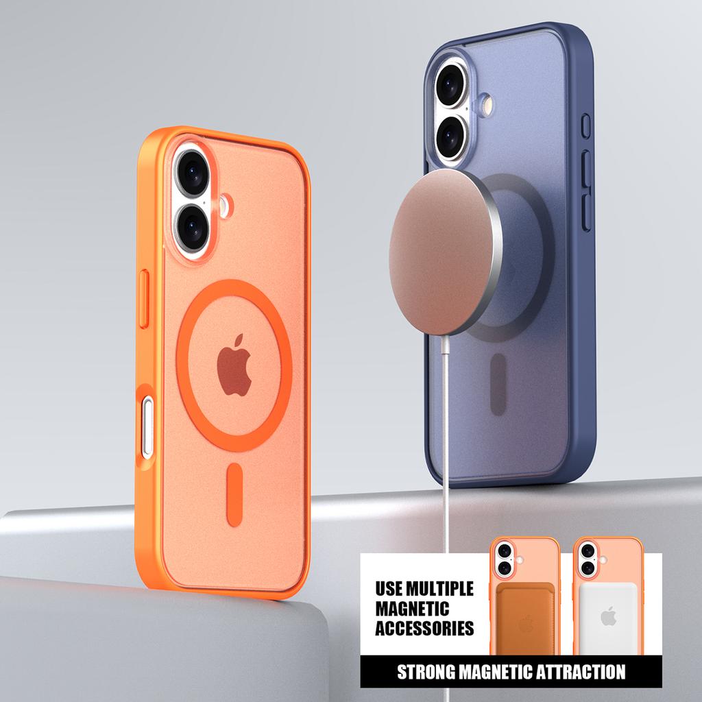 För iPhone 16 Skal Kompatibelt med MagSafe Hudkänsla Frostat PC+TPU Telefonskal