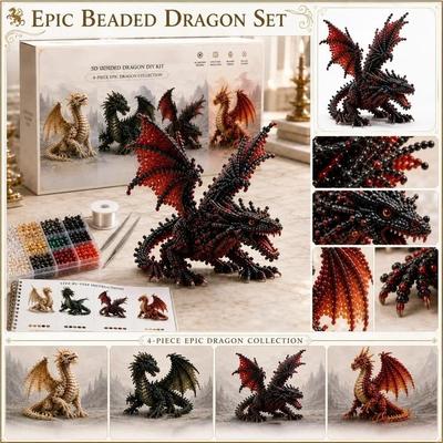 4 Piece Dragon Bead DIY Kit Epic Dragon Collection 3D Beaded Model Craft Kit Includes Beads Wire Tools and Instruction Booklet for Creative Assembly