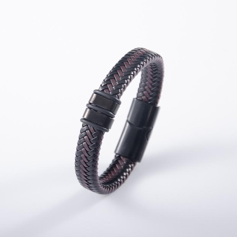 Anti-static Men's Stainless Steel Leather Magnetic Bracelet - European Retro Style