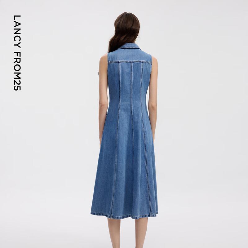 LANCY 25 Sleeveless Umbrella Hem Denim Shirt Dress