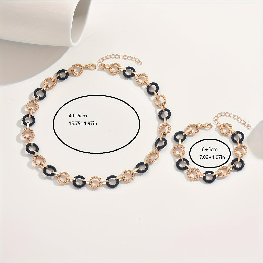 Stylish Simple Alloy Geometric Twist Twist Premium Ring Bracelet Necklace Set