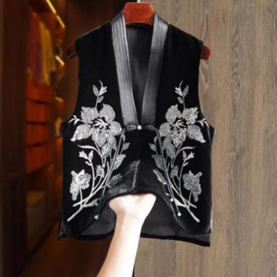 Women's Fall and Winter Chinese Style V-neck Embroidered Vest Loose Temperament Commuter Tops