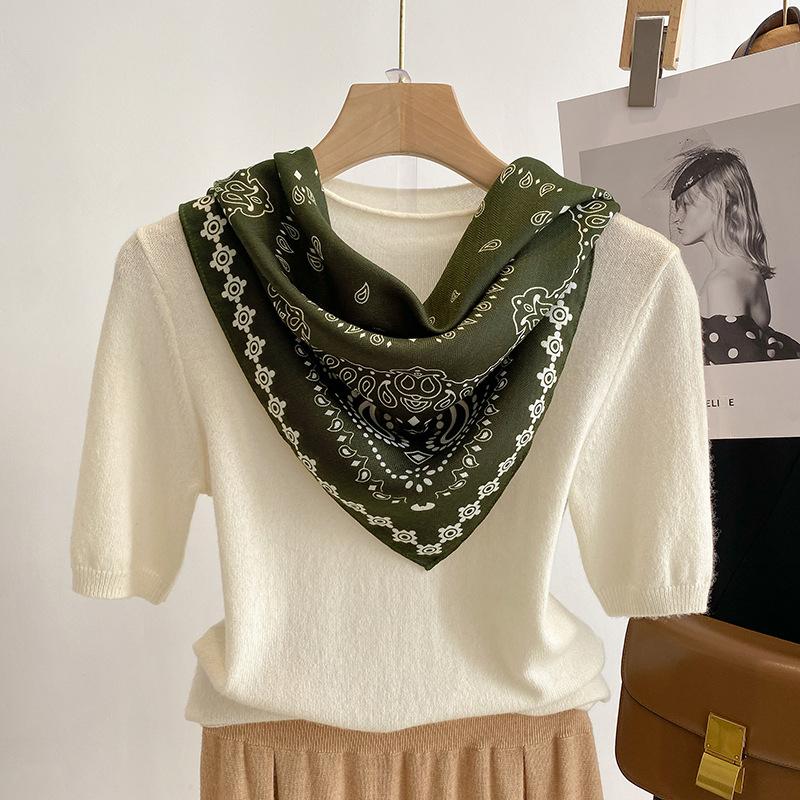 68cm Green Cashew Printed Scarf Women's Spring and Summer Thin Imitation Silk Scarf Fashion Versatile Shawl Headscarf Scarfs