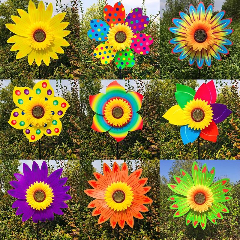Colorful Sunflower Wind Spinner Stake Sunflower Windmill Pinwheel For Lawn Camping Picnic Decor Home Garden Yard Decoration