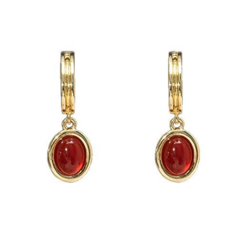 Retro Rote Katzenaugen-Ohrringe Nische Leichter Luxus Senior-Sinn Ohrring Temperament Ohrringe Ohrbügel Mode Quadratische und Runde Gesichts-Ohrringe