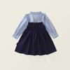 Herbst 2025 Mädchen Gestreiftes Colorblock Langarmkleid mit Falschem Zweiteiler Koreanisches Design